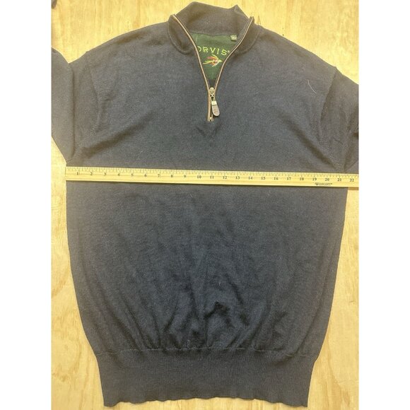 Orvis 100% Merino Wool Men's XL Navy Blue Knit Ribbed Mock Neck 1/4 Zip Sweater - Picture 5 of 6